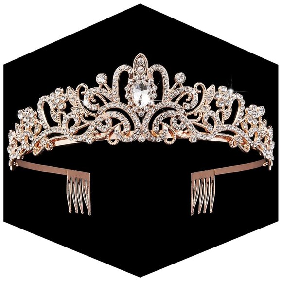 ✨Gold Crystal Princess Tiara Rhinestone Queen Crown Wedding Bridal Hair main image 5